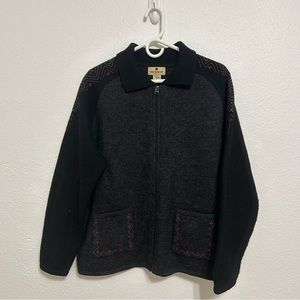 Woolrich Women’s Gray Wool Fair Isles Zip Up Cardigan Sweater size XL